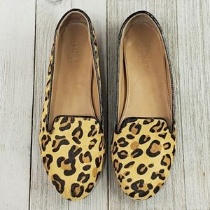 J Crew Loafer Flats Slip On Cheetah Leather Fur
